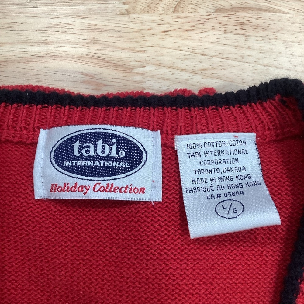 VTG TABI Holiday Edition Red with Black Trim Button Up Vest 100% Cotton Size L - Picture 6 of 8